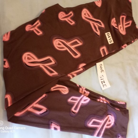 NEW LuLaRoe OS Breast Cancer Awareness Leggings - Picture 3 of 4